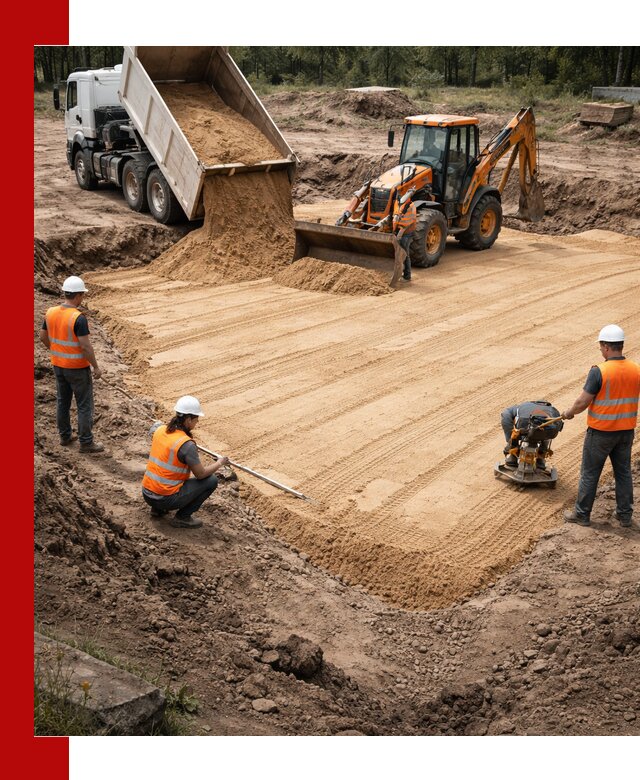 Устройство песчаной подушки для фундаментов и дорог в Кирове